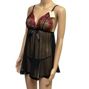 Spree Intimates Semi Sheer Babydoll Lingerie 2 Piece Set G String Womens Small